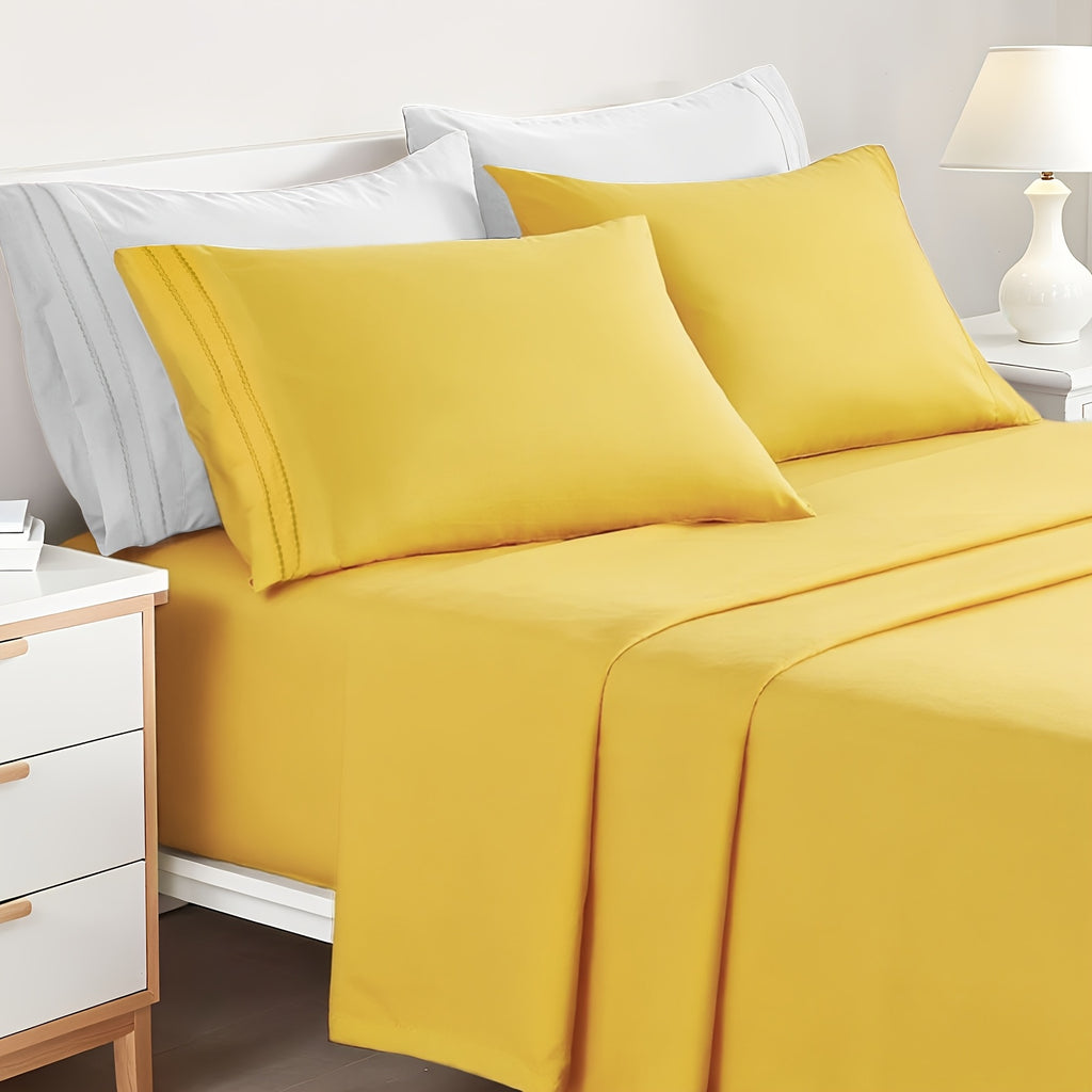 Deep Pocket Bed Sheet Set 3/4 Pcs Cooling Soft Breathable Fade-Resistant Bedding – All-Season Comfort for Twin Full Queen King, 9 Colors, Dorms & Guest Rooms