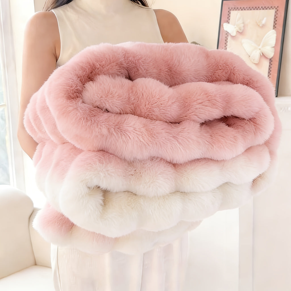 Luxury Faux Rabbit Fur Throw Blanket – Super Soft Plush Warm Blanket for Couch Bed Office Travel, 4 Colors, Throw Twin Queen King, All-Season Gift