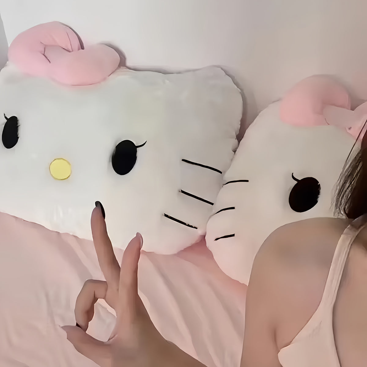 Hello Kitty Plush Pillow 17.7 Inch – Large Soft Sheepskin-Like Kawaii Cushion with Pink Bow & Black Ears | Girls Bedroom Decor | Birthday & Sleepover Gift