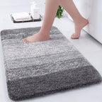 Microfiber Bath Mat Non-Slip Quick Dry Extra Soft Absorbent Bathroom Rug Machine Washable for Tub Shower Floor Home Decor Water Blue Light Grey