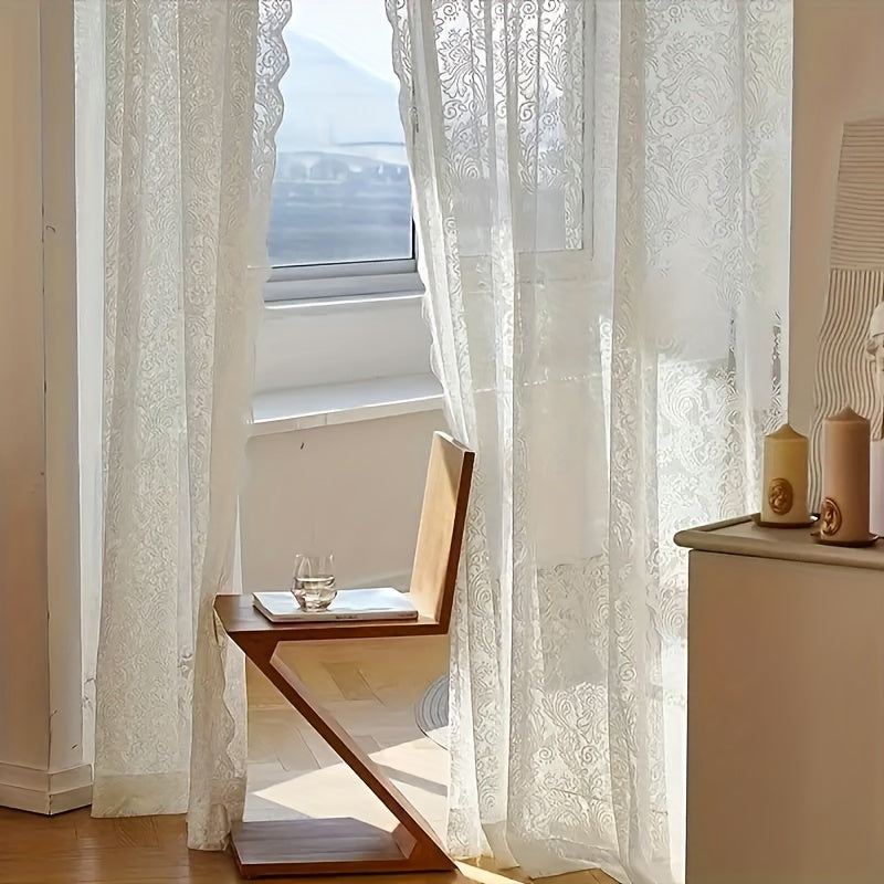 Phoenix Tail Floral Lace Sheer Curtain – Elegant Semi-Sheer Rod Pocket Panel with Eyelet Detailing | Living Room, Kitchen & Bathroom | White, Green & Coffee