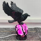 Raven Moonlight Gothic Statue Lamp – Mysterious Raven on a Glowing Sphere, Fantasy Home Decor Light for Bedroom, Study Room & Office – Unique Gift for Gothic Collectors