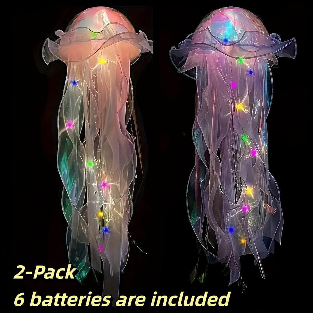 LED Jellyfish Chandelier Lights Color Changing, Set of 2 Hanging Outdoor Garden Tree Lights for Christmas, Halloween, Gender Reveal & Mood Lighting, Battery Powered