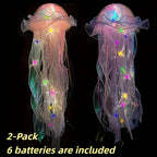 LED Jellyfish Chandelier Lights Color Changing, Set of 2 Hanging Outdoor Garden Tree Lights for Christmas, Halloween, Gender Reveal & Mood Lighting, Battery Powered