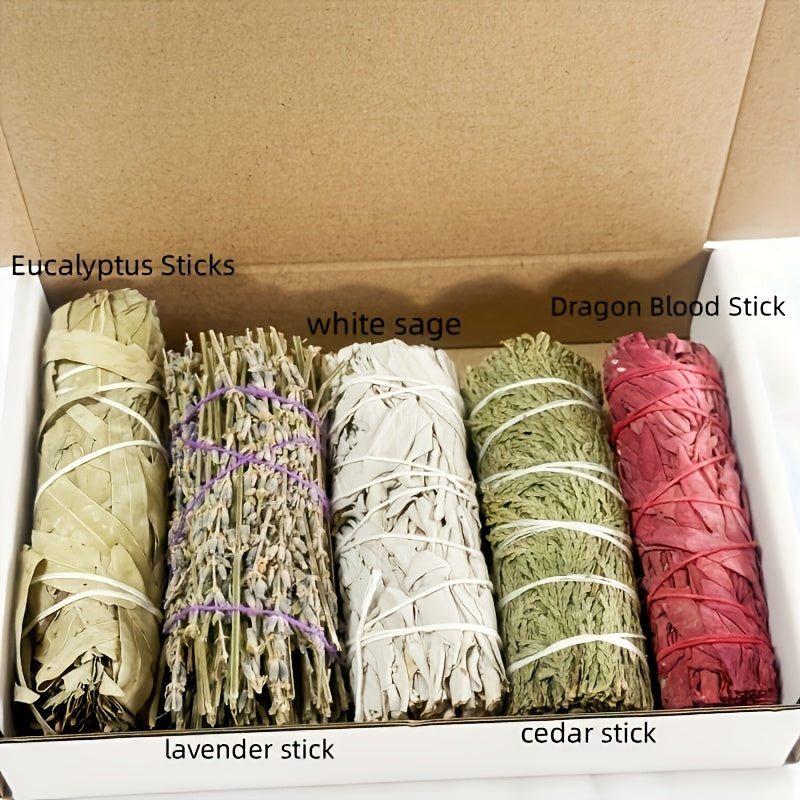 5-Variety Sage & Incense Cleansing Bundle – White Sage, Cedarwood, Dragon's Blood, Eucalyptus & Lavender Sticks for Home Purification, Spiritual Cleansing & Aromatherapy Decor