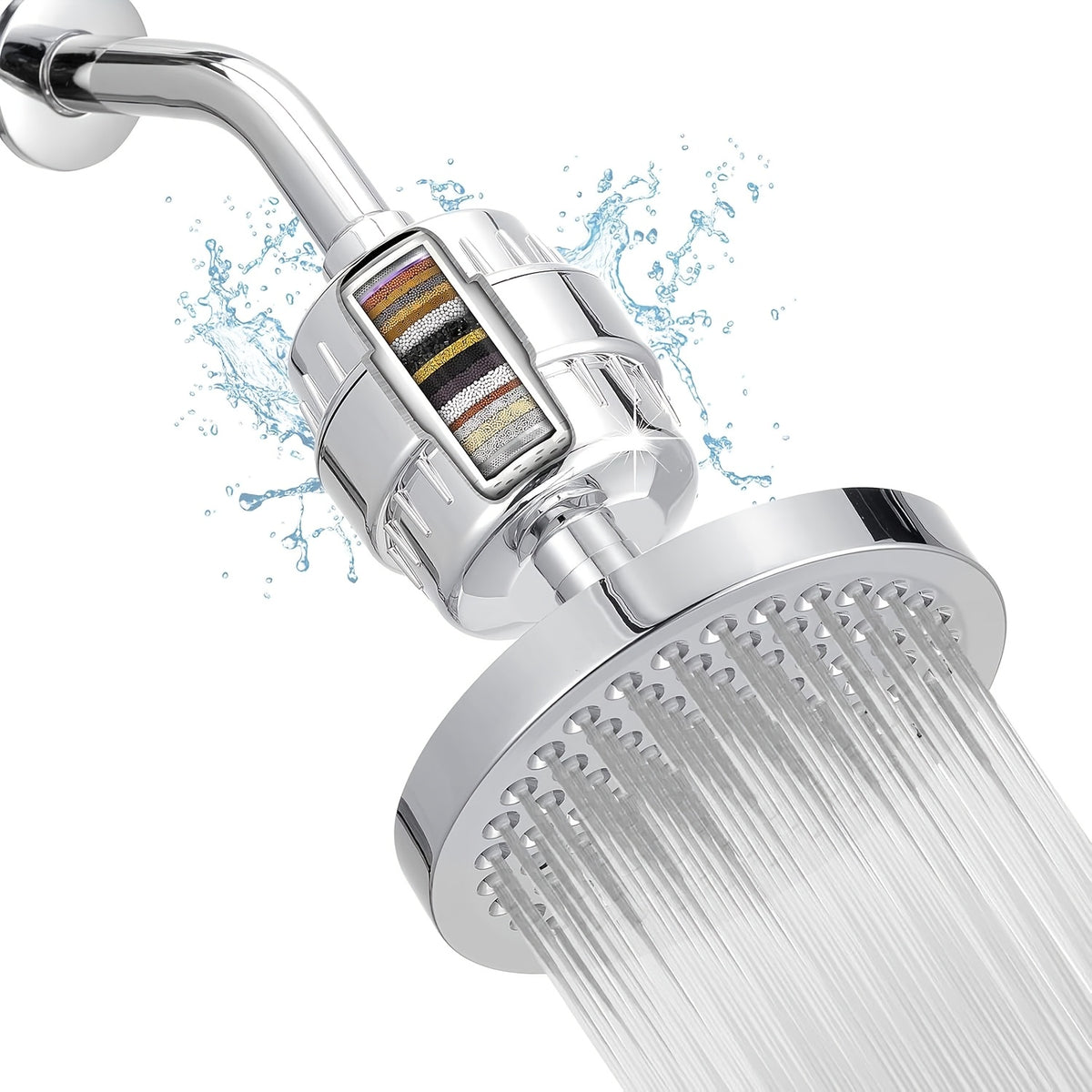 High-Pressure Filtered Shower Head Set – 20-Stage Chlorine & Heavy Metal Filter, 6" Round Luxury Polished Chrome, Wall-Mounted Strong Spray