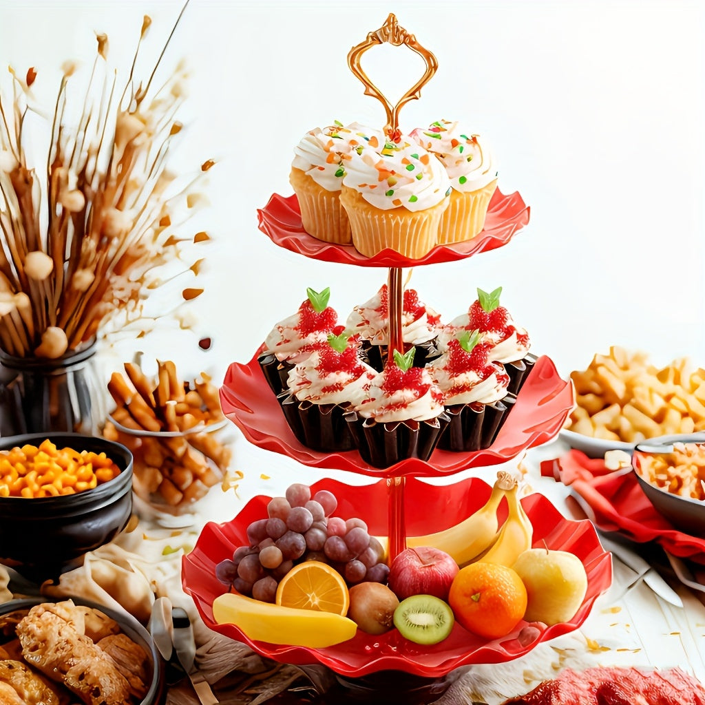 European-Style Plastic Tiered Cake Stand for Parties – 1 or 3-Piece White Dessert Display for Cupcakes, Fruit & Sweets, Birthdays, Weddings & Graduations