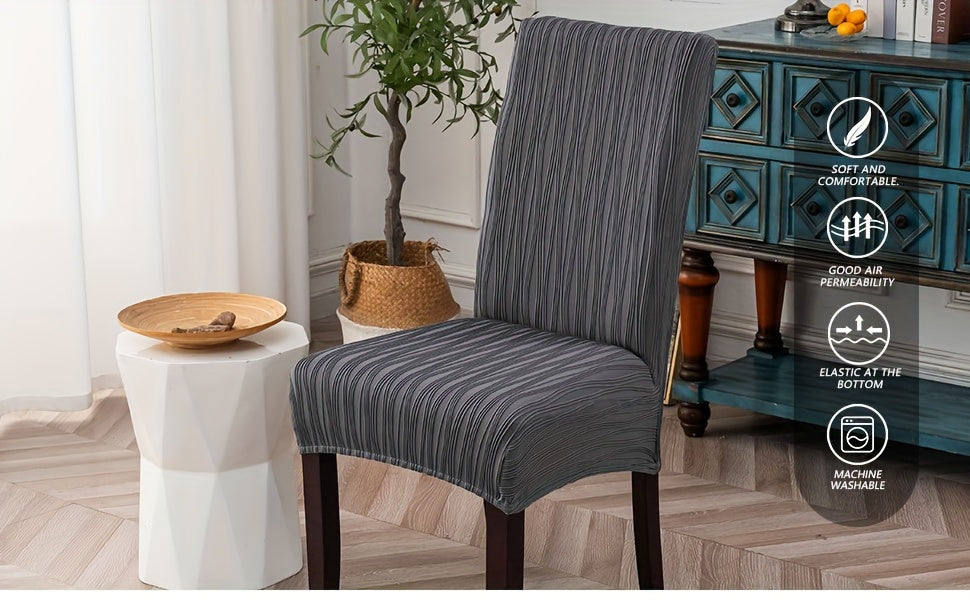 Stain-Resistant Stretch Dining Chair Covers Set of 4 or 6 Jacquard Polyester-Spandex Removable Slipcovers – Pet & Kid Friendly, Machine Washable, for Restaurant Home Wedding Christmas