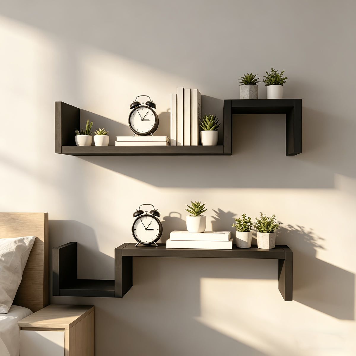 Floating Wall Shelves 22.8" – Set of 2 Creative Wall-Mounted Display Shelves with Reinforcement Plate, Heavy-Duty Bearing, Easy Install for Bedroom, Living Room, Bathroom & Kitchen