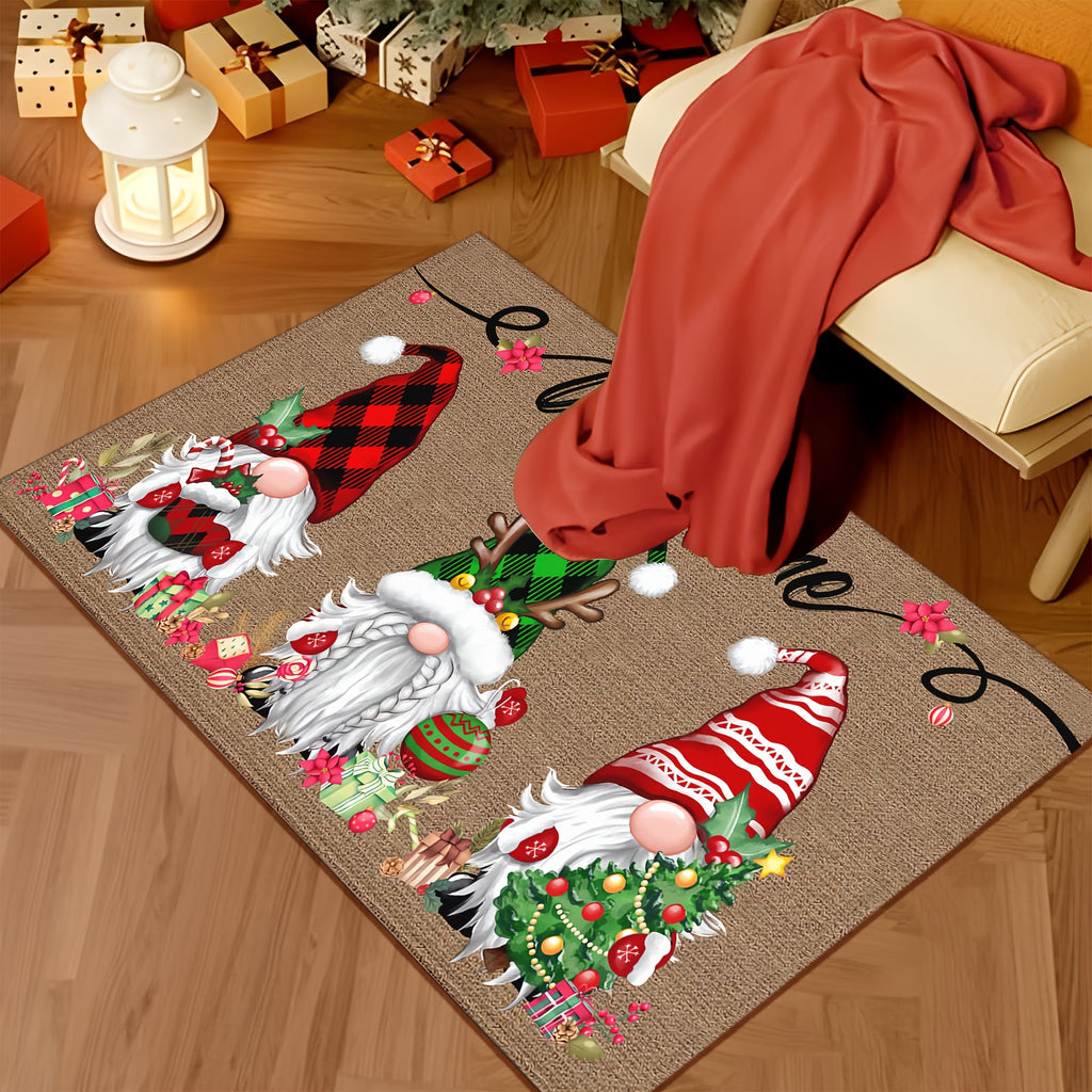 Christmas Gnome Doormat Non-Slip Machine Washable 6mm Thick Holiday Welcome Mat 100% Polyester Winter Home Decoration Indoor Outdoor Entry Rug - 19.6x31.4 and 31x47 Inch