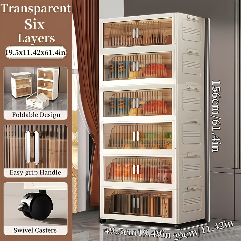 Stackable Foldable Storage Cabinet with Lids – Rolling Wardrobe Organizer 3/4/5/6 Tier with Magnetic Doors, 360° Wheels & Handles for Bedroom, Closet, Kitchen & Office