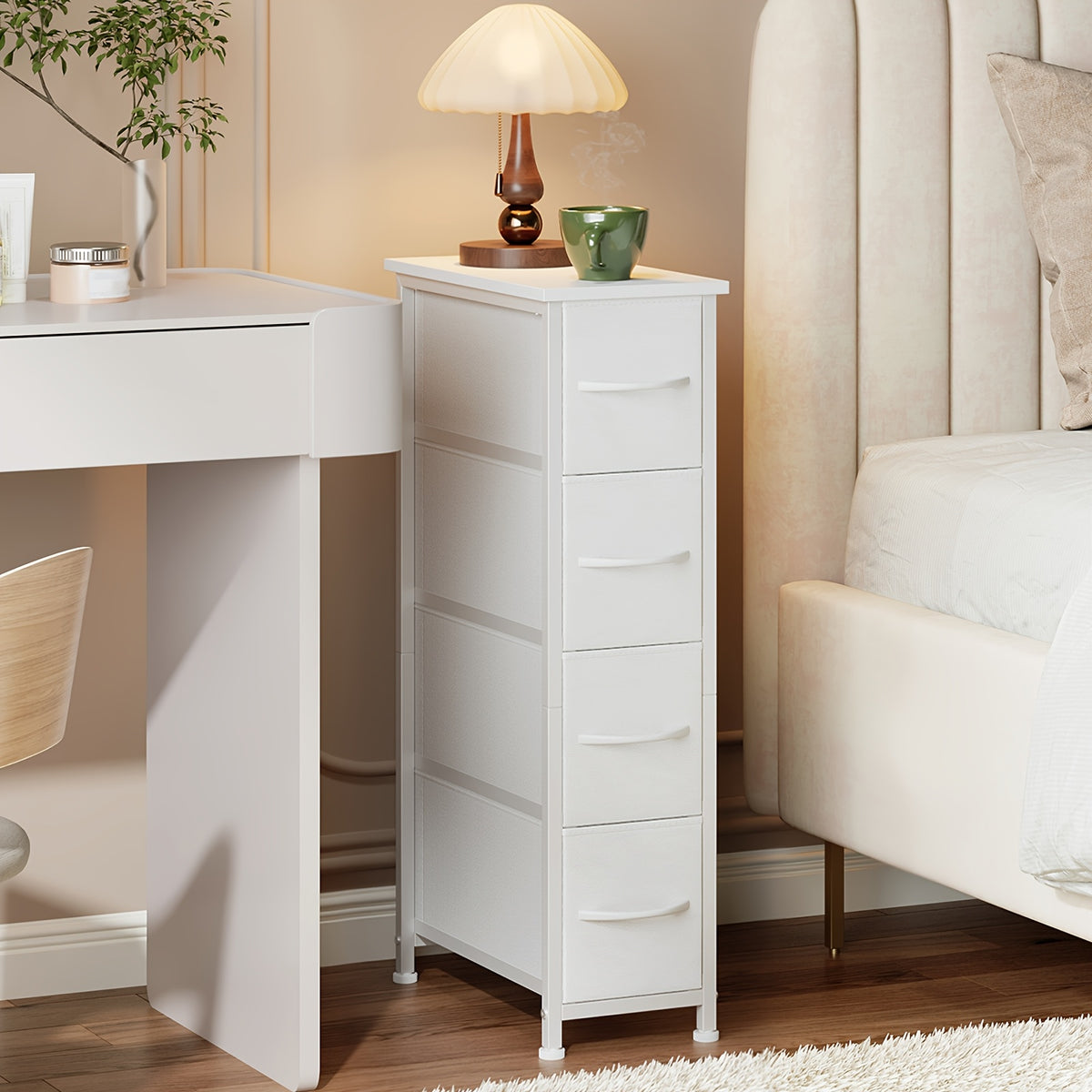 Narrow Dresser with 4 Drawers – Slim Storage Organizer Chest with Removable Fabric Drawers for Bedroom, Bathroom, Closet & Laundry