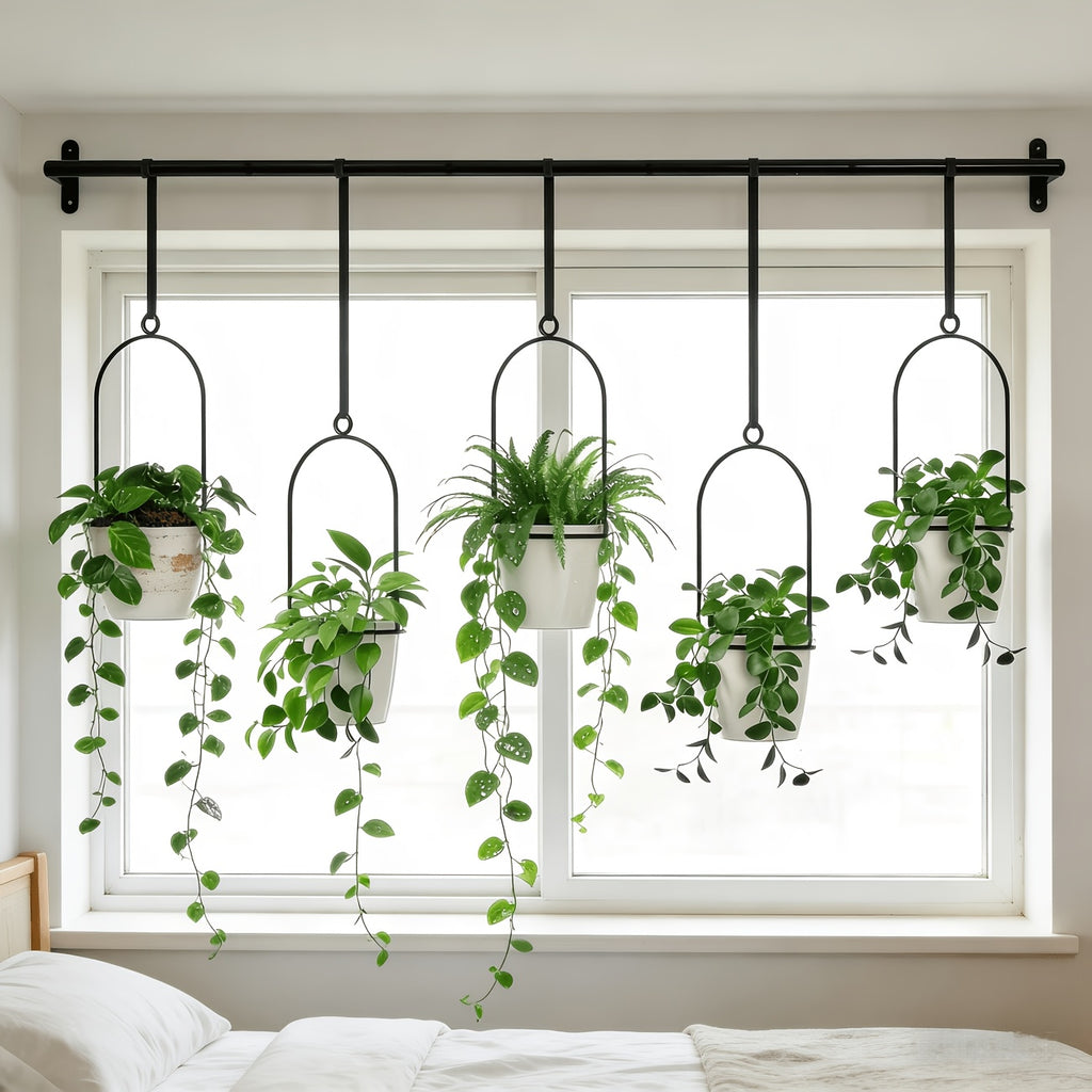 Vertical Planter Set with Adjustable Metal Rod, Iron Rings & Hanging Flower Pots for Window Sill & Balcony, Mini Vertical Garden Kit for Indoor Outdoor Plants, Space-Saving Patio Planter