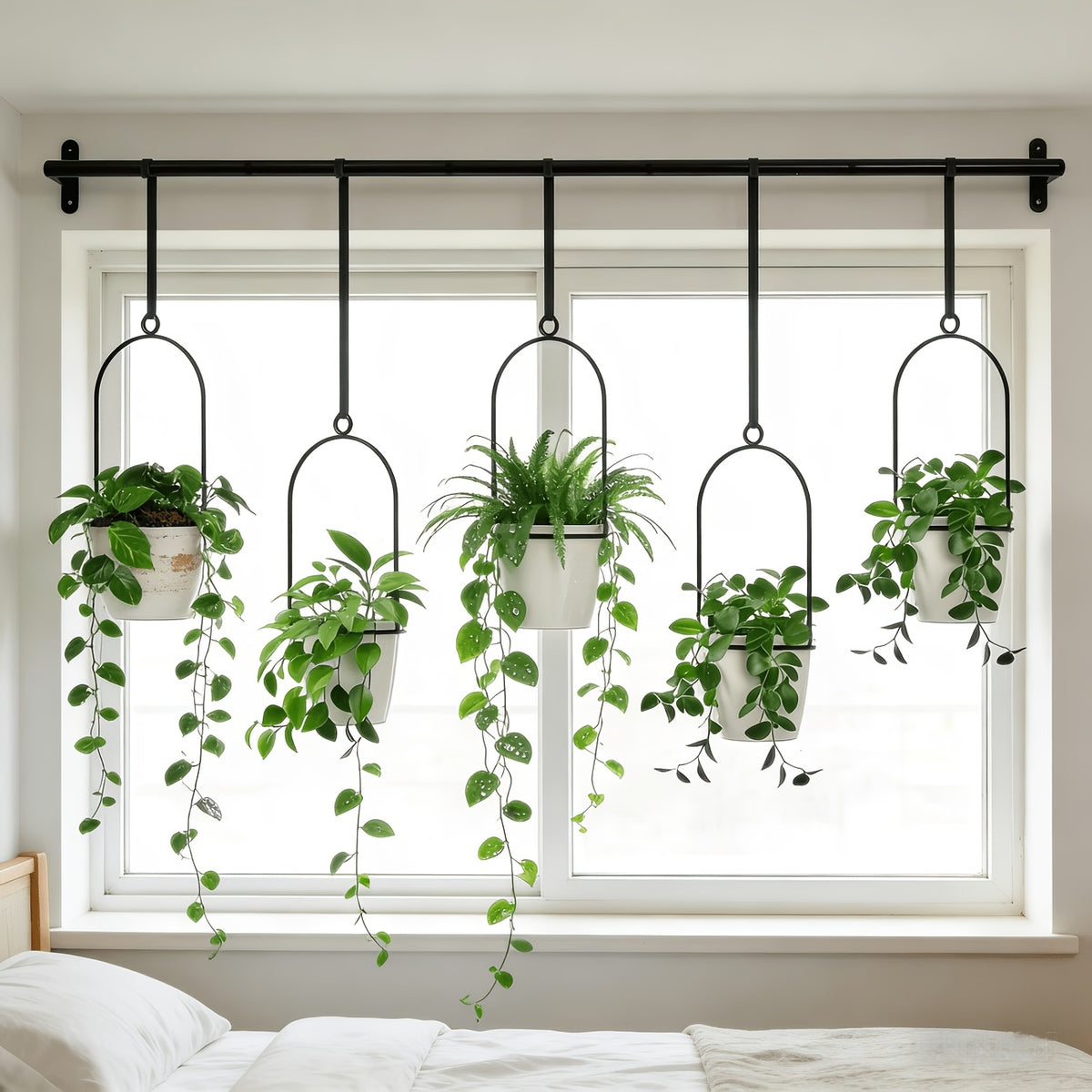 Vertical Planter Set with Adjustable Metal Rod, Iron Rings & Hanging Flower Pots for Window Sill & Balcony, Mini Vertical Garden Kit for Indoor Outdoor Plants, Space-Saving Patio Planter