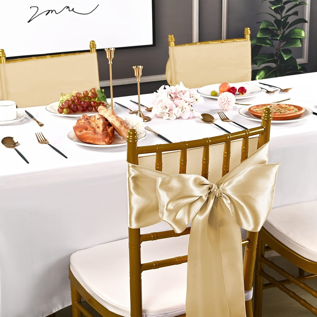 Satin Chair Bow Ribbons 100-Pack – 7×108 Inch Universal Streamer for Wedding Reception Banquet Party Hotel Christmas Decor, 15 Colors