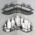 Corner Shower Shelf Wall Mounted Stainless Steel Bathroom Organizer, Multi-Compartment Caddy for Shampoo Conditioner Cosmetics, Anti-Rust Space-Saving Design, Black or White, Modern Shower Storage