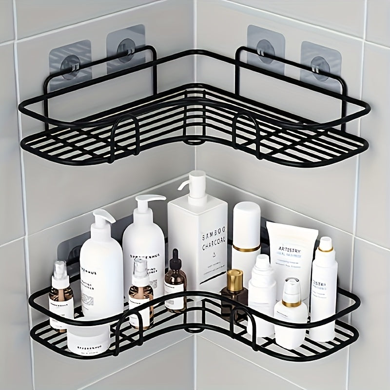 Corner Shower Shelf Wall Mounted Stainless Steel Bathroom Organizer, Multi-Compartment Caddy for Shampoo Conditioner Cosmetics, Anti-Rust Space-Saving Design, Black or White, Modern Shower Storage