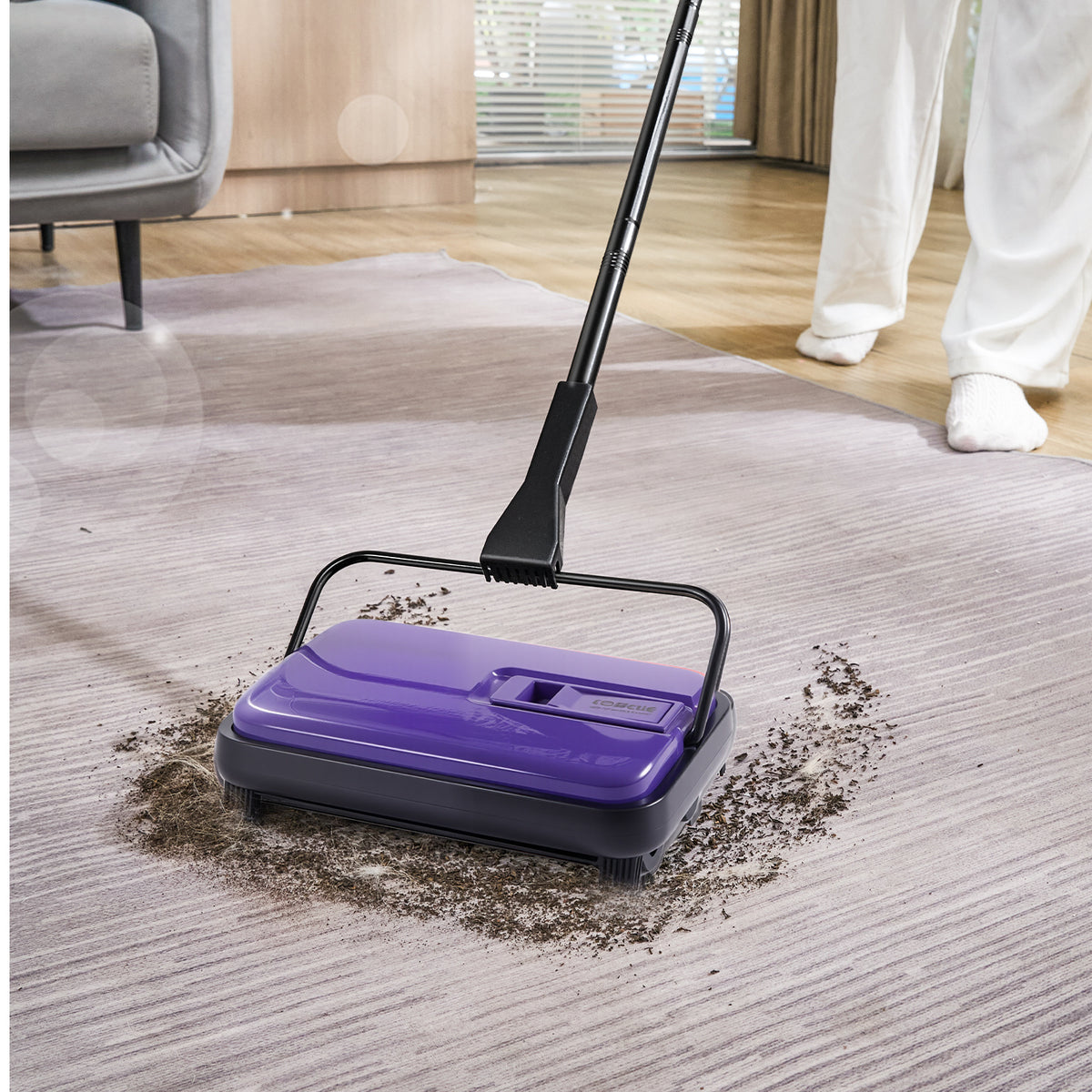 Manual Carpet Sweeper No Battery Needed 300ml Dustbin 180° Rotating Head Floor Sweeper for Carpet Hardwood Tile Pet Hair Home Office