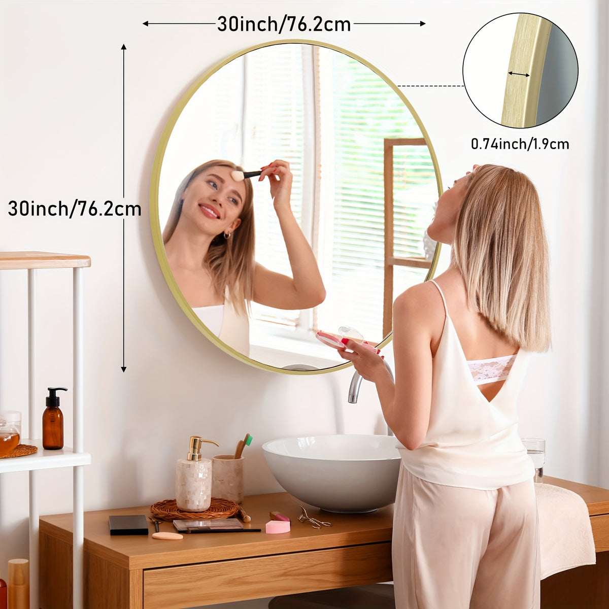 Round Metal Wall Mirror Matte Black & Gold Frame Modern Decorative Circle Mirror for Entryway Bathroom Living Room Bedroom Vanity Wall Decor Multiple Sizes