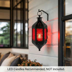 Moroccan Hanging Candle Lantern with Chain – Vintage Boho Style Iron & Glass Tealight Holder for Home, Patio, Garden, Wedding & Ramadan Decor (23.5" Overall)