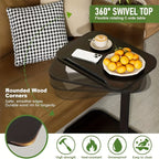 C-Shaped Sofa Side Table with 360° Rotating Top & Adjustable Height – Slide-Under End Table for Living Room Bedroom Small Spaces, Couch Snack Laptop Tray, Black