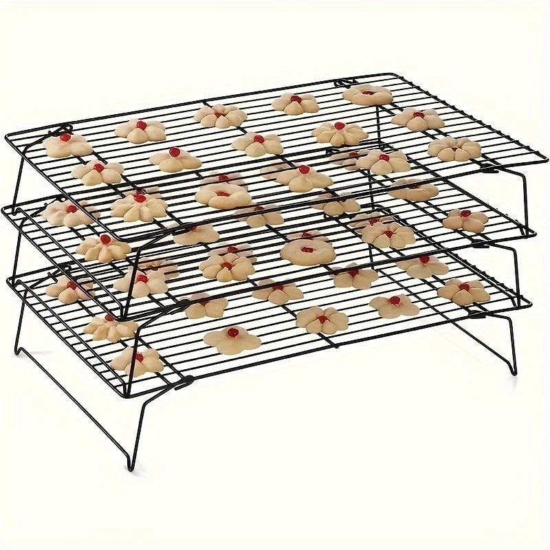 Collapsible Stackable Baking Cooling Racks Set of 3 – Space-Saving Foldable Wire Rack for Cookies, Cakes & Bread | Essential Kitchen Baking Tool