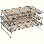 Collapsible Stackable Baking Cooling Racks Set of 3 – Space-Saving Foldable Wire Rack for Cookies, Cakes & Bread | Essential Kitchen Baking Tool