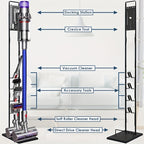 Vacuum Stand Holder Universal Storage Rack for Cordless Cleaners V6-V15 – Heavy Duty Metal Base, Trigger Lock Clamp, Wall Mountable, Accessories Organizer, Space-Saving Docking Station