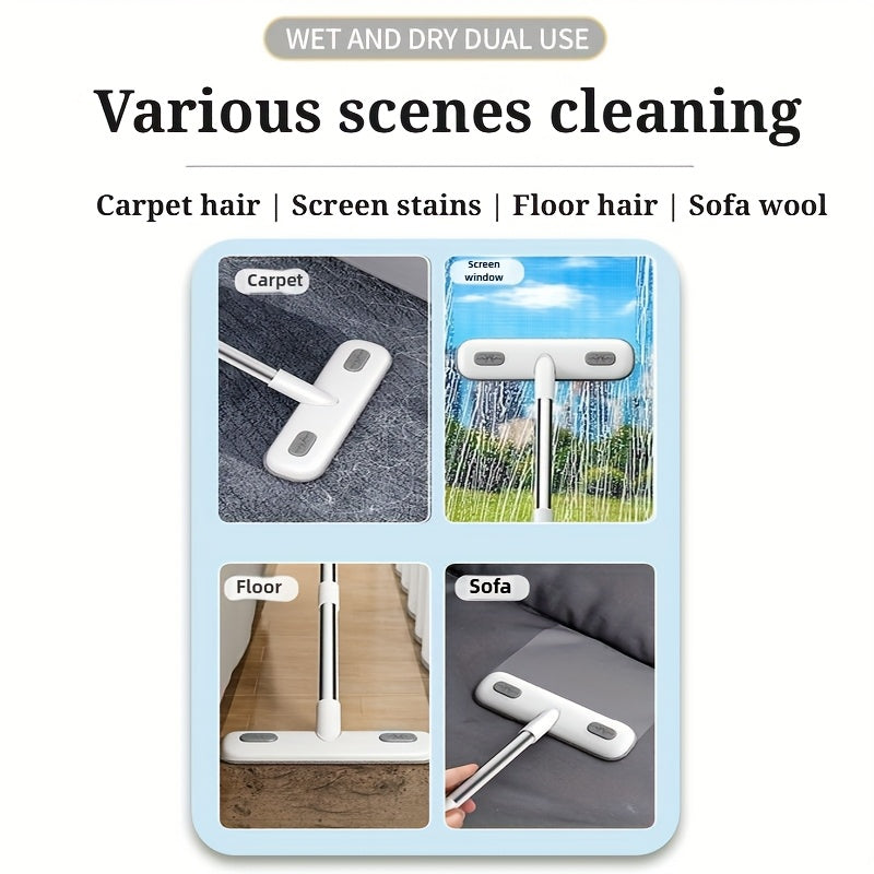 Window Cleaning Brush with Extendable Handle Screen Cleaner Reusable Pet Hair Remover Household Door Window Scrubber for Bathroom Kitchen Bedroom Living Room Portable Multi-Use Home Cleaning Tool