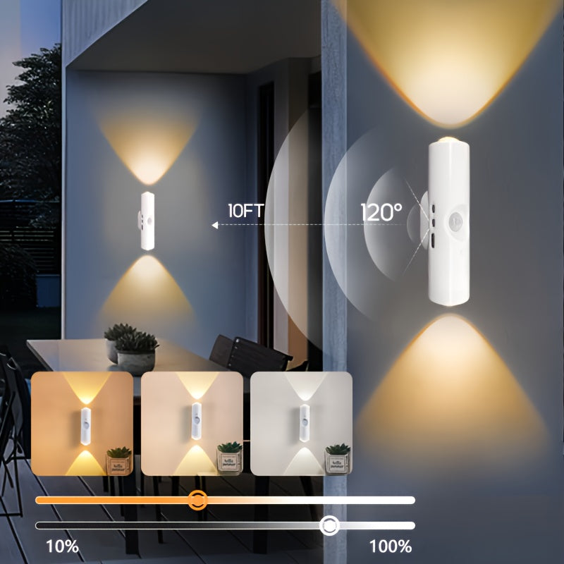 Motion Sensor LED Night Light Auto On Off Dimmable RGB 3 Color Temperatures USB Battery Powered for Bedroom Hallway Stairs 2 & 4 Pack