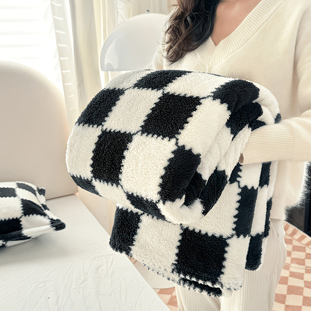 Checkerboard Flannel Throw Blanket 3D Embossed Super Soft Plush Fleece Aesthetic Checkered Blanket for Sofa Bed OEKO-TEX Machine Washable 5 Colors