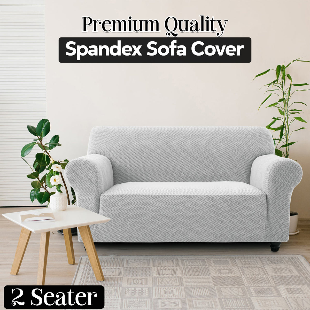 Plush Thick Spandex Sofa Cover Elastic Bottom – Soft Stretchable Couch Slipcover, Non-Slip, Machine Washable, 6 Colors, 2/3 Seater, Living Room Apartment Office Home Decor