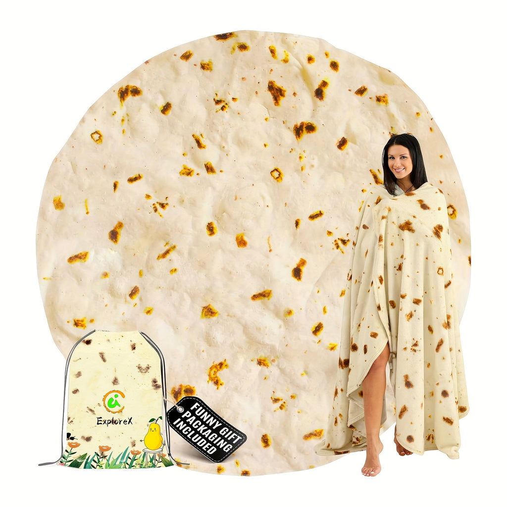 Mexican Tortilla Blanket – 285GSM Soft Flannel Round Novelty Throw, 5 Sizes, Gift Bag Option, Funny Birthday Christmas Gift