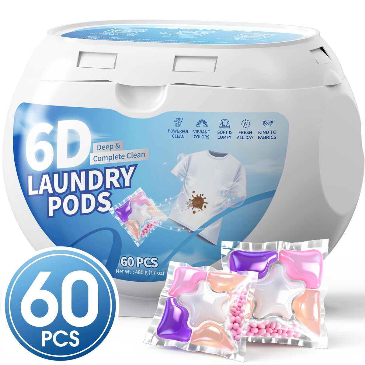 6-in-1 Laundry Pods Concentrated Deep Clean & Tough Stain Remover - HE Compatible Quick Dissolve No Residue Spring Meadow & Lavender Scent 60-100 Count