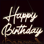 Happy Birthday Neon Sign Dimmable with Tropical Leaf Design, USB Powered LED Wall Decor, 16.5" x 12.2" – Birthday Party Decoration