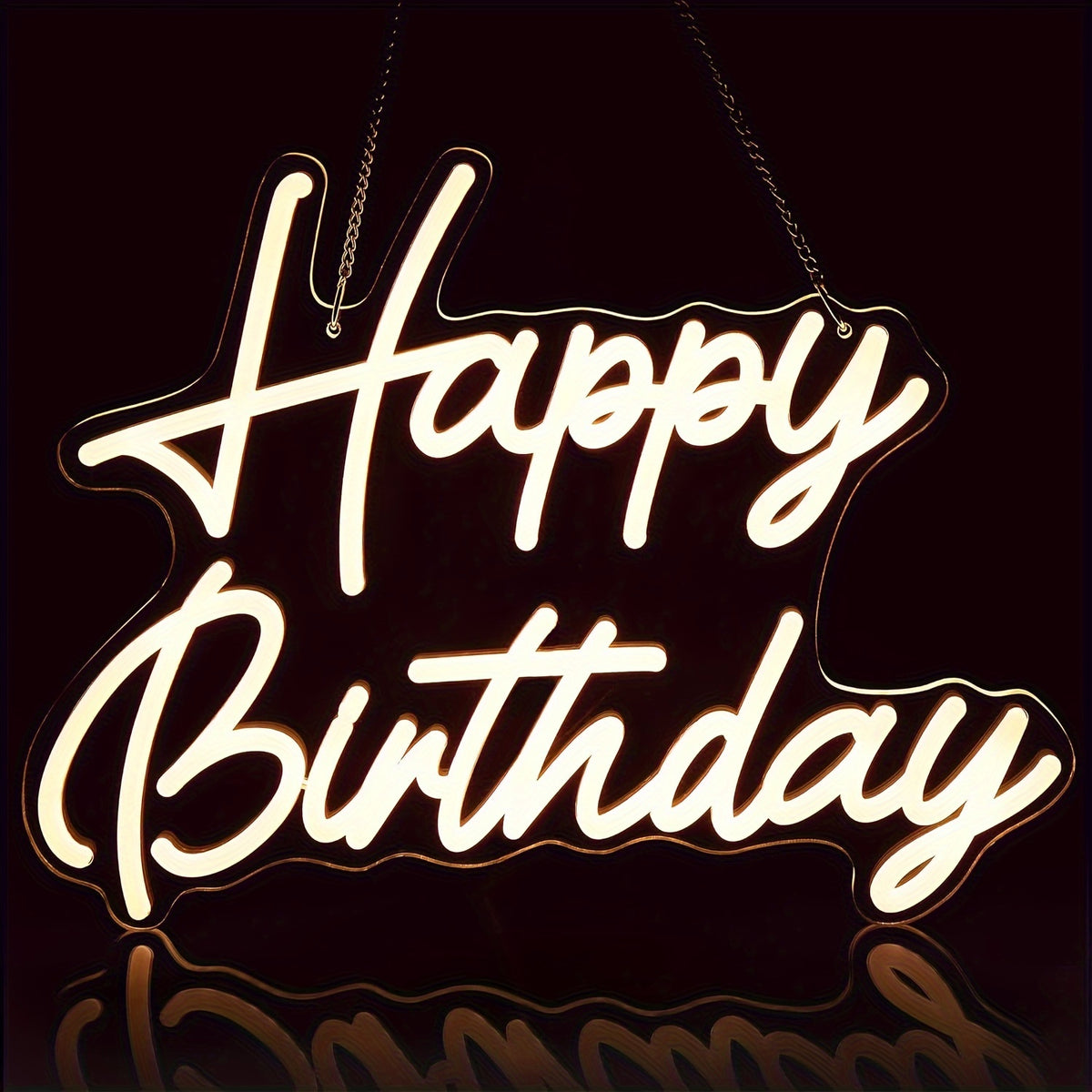 Happy Birthday Neon Sign Dimmable with Tropical Leaf Design, USB Powered LED Wall Decor, 16.5" x 12.2" – Birthday Party Decoration