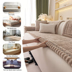 Boho Plush Sofa Cover with Ruffled Edges – Thick Warm Pet-Friendly Couch Protector, Bohemian Style Home Decoration Slipcover for Living Room Sofa Couch Furniture