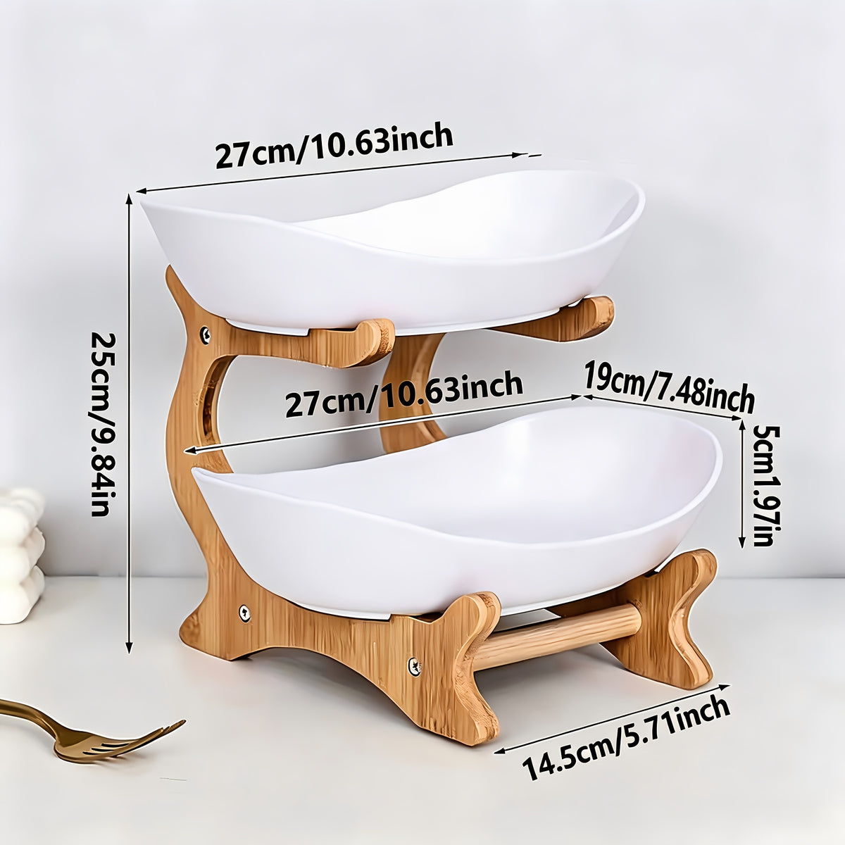 Stackable Tiered Fruit Plate with Wood-Look Design, 2 or 3 Tier Plastic Serving Tray Stand for Snacks, Bread & Fruit, Space-Saving Living Room Kitchen Countertop Organizer, Easy to Assemble