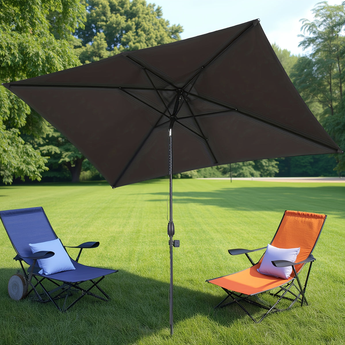 6.5 x 10ft Rectangular Patio Umbrella with Aluminum Pole Crank 6 Steel Ribs Polyester Canopy Outdoor Market Table Umbrella UV Protection