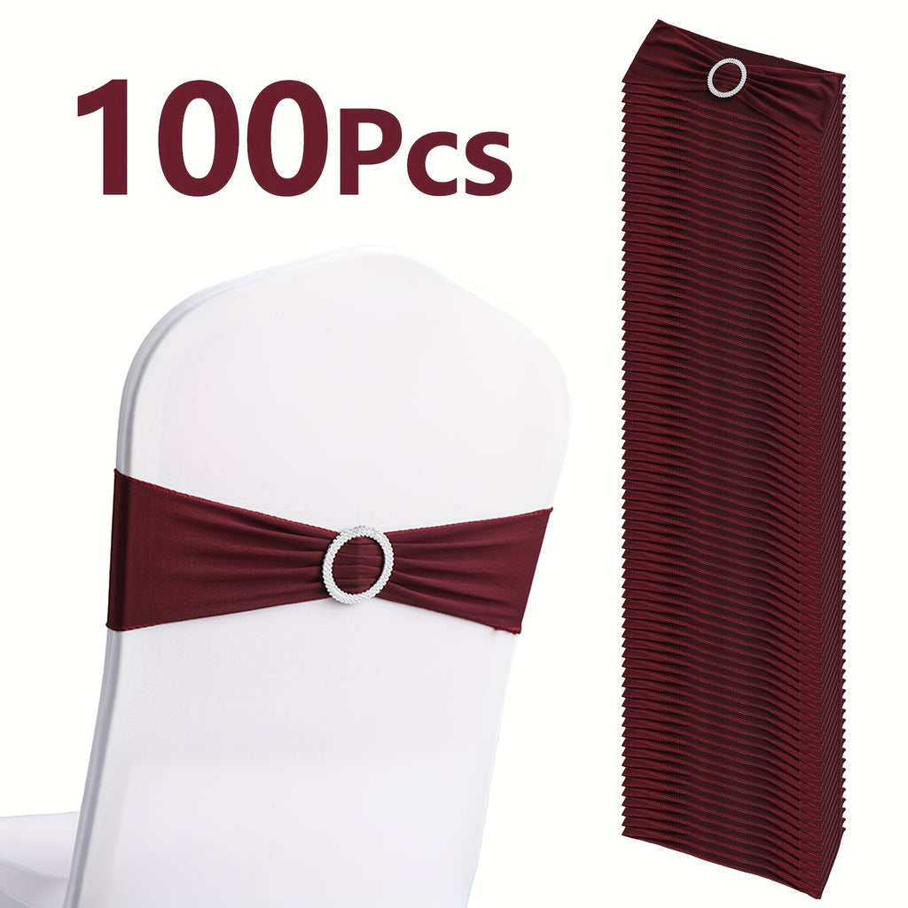 Chair Sashes 100-Pack – Milk Fiber & Spandex Stretch Sash Bands with Buckle, Snap-Back Elasticity, Wedding Party Banquet Decor, 8 Colors
