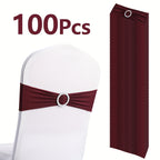 Chair Sashes 100-Pack – Milk Fiber & Spandex Stretch Sash Bands with Buckle, Snap-Back Elasticity, Wedding Party Banquet Decor, 8 Colors