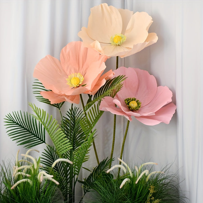 Giant Artificial Paper Peony Flowers Set of 3 – Large Paper Craft Floral Arrangements with Base Stems for Wedding, Birthday Party, Home Decor & Window Display