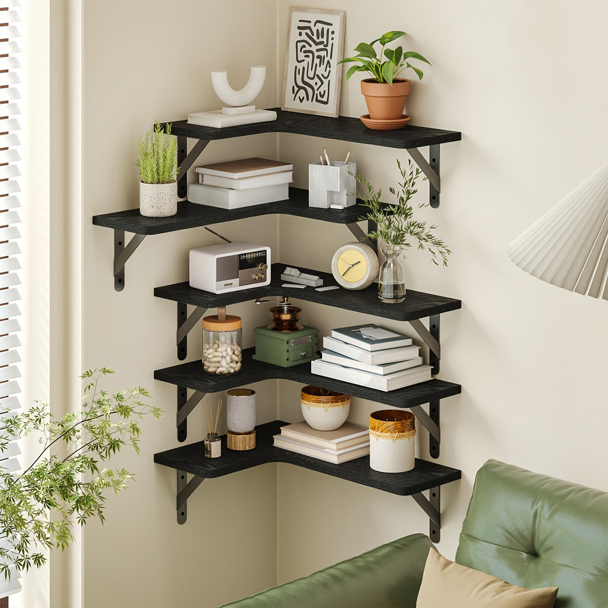 Corner Floating Wall Shelves 5 or 6-Pack – Rustic Heavy Duty Wall Mounted Corner Shelf Set for Bedroom, Living Room, Bathroom, Kitchen & Office Decor, Multiple Colors Available