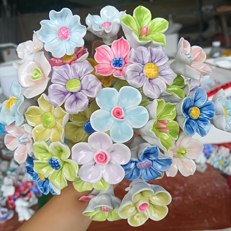 Handcrafted Ceramic Flowers 10pcs Realistic Decorative Floral Accents Random Colors for Home Wedding Party Valentine's Day Mother's Day Christmas Gift