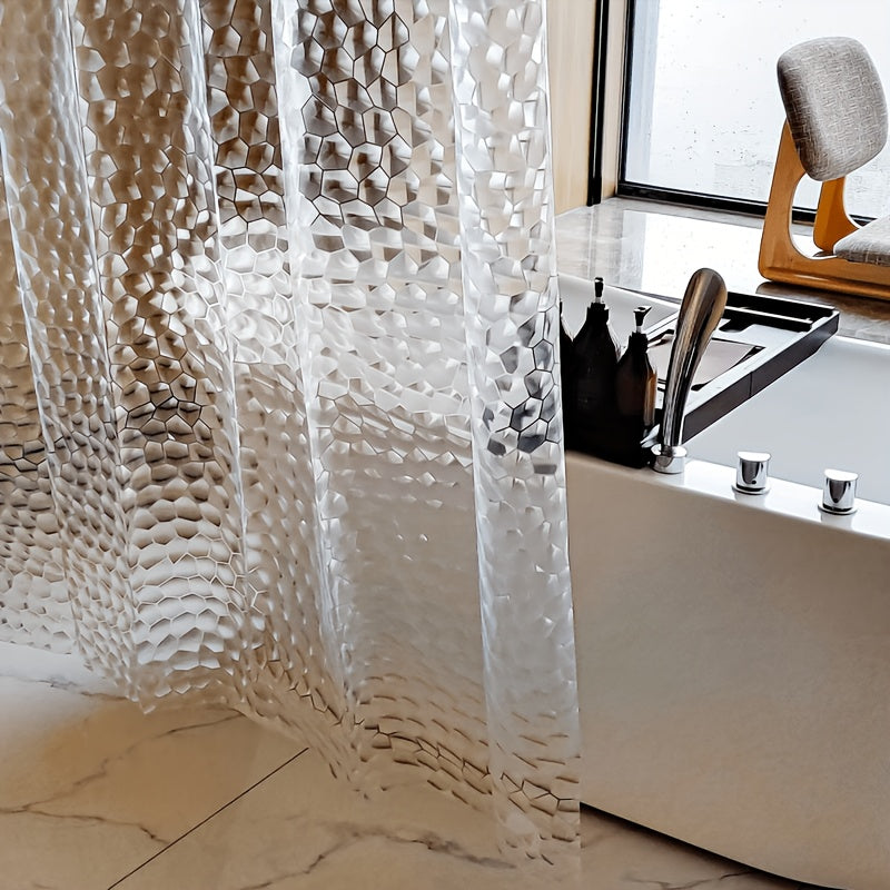 3D Geometric Water Cube Shower Curtain Translucent – Bathroom Divider with Rust-Proof Metal Eyelets & Plastic Hooks | 150 & 180 Width Home Bathroom Decor