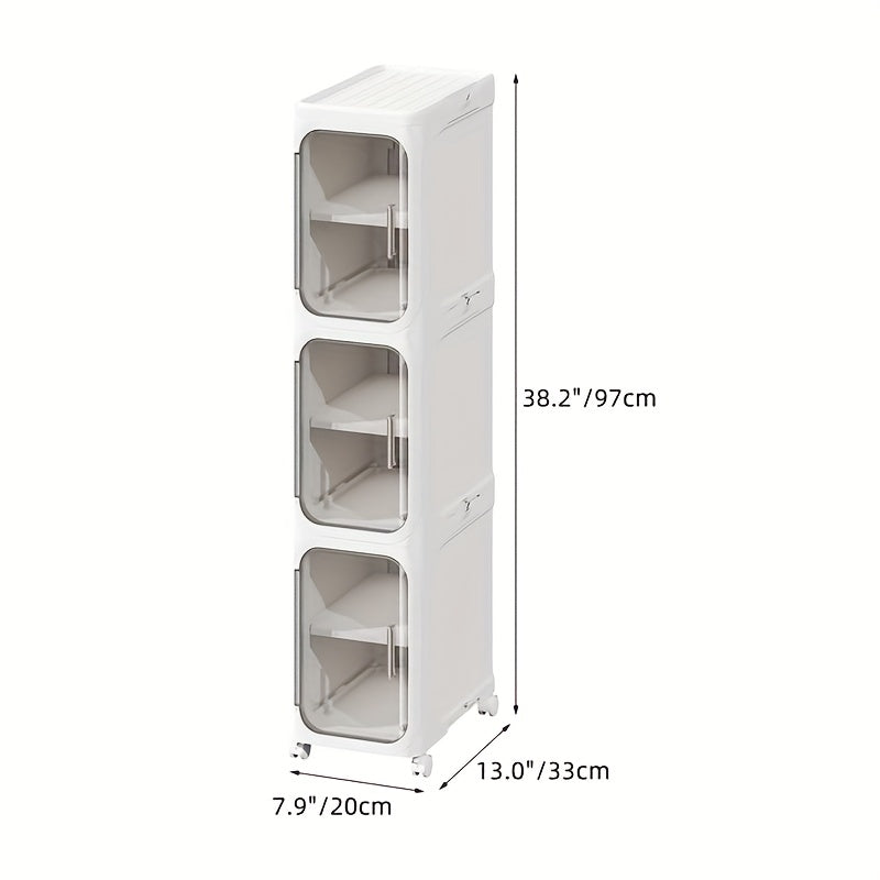 Bathroom Storage Cabinet 1 2 3 4 Tier Foldable Plastic Organizer with Doors and Shelves – Space-Saving Under Sink & Counter Solution