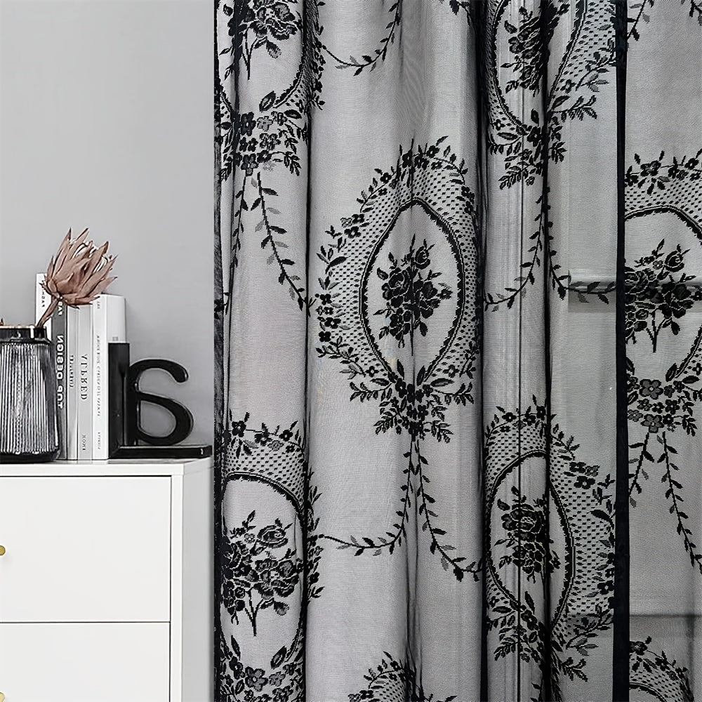 Lace Embroidery Sheer Curtain Rod Pocket Floral for Bedroom, Living Room & Wedding – Machine Washable Unlined Polyester, Glam Decor, 4 Sizes