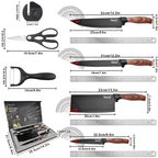 Professional Kitchen Knife Set Ultra-Sharp Stainless Steel with Knife Block & Gift Box – Chef’s Knife, Peeling Knife, Utility Knife & Scissors, Ergonomic Kitchen Gift for Family