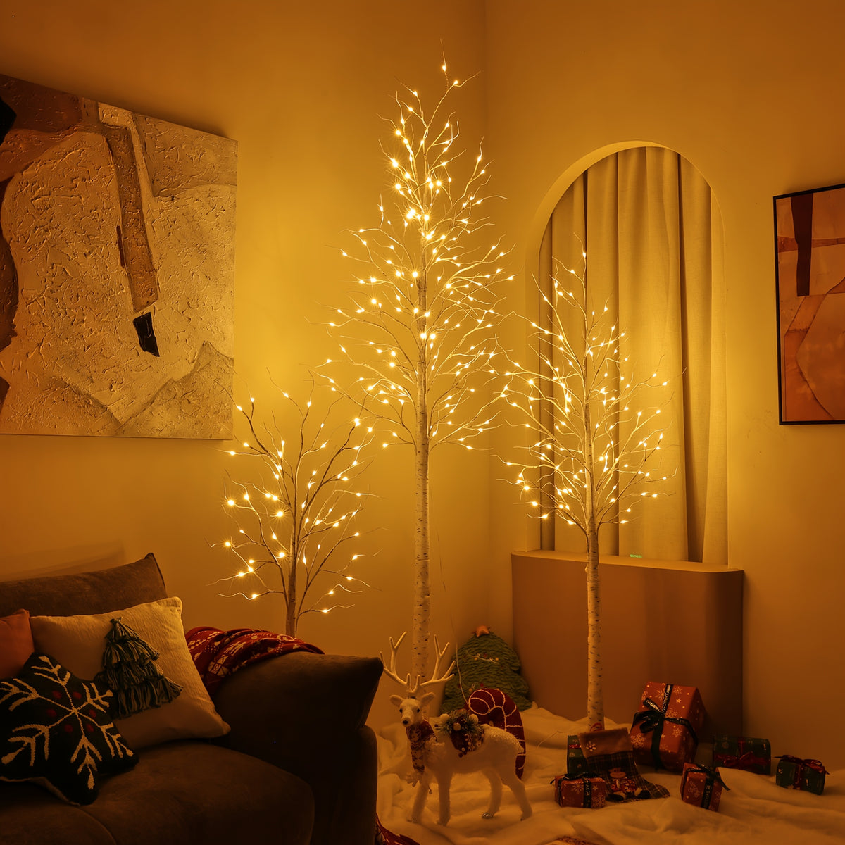 Lighted Birch Tree Warm White Fairy Lights 4ft 5ft 6ft 8ft Tall Artificial Prelit Tree Plug In Clear Lights Sturdy Base for Indoor Outdoor Christmas Wedding Easter Home Decor