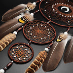 Handmade Feather Rattan Wind Chime Wall Hanging Boho Eclectic Bedroom Decor Dream Catcher Festival Gift Brown Rainbow